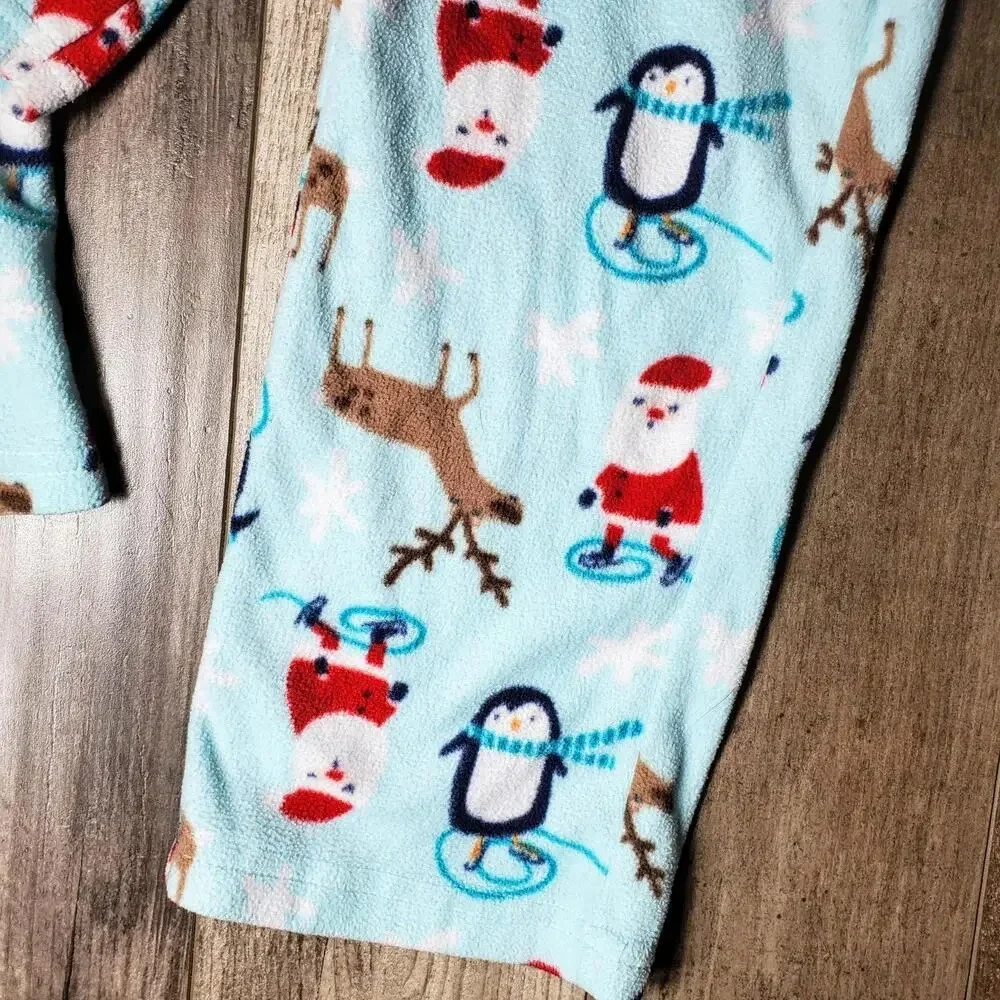 Gymboree Blue Winter Christmas Santa Penguin Reindeer Size 5/6 Fleece PJ Set